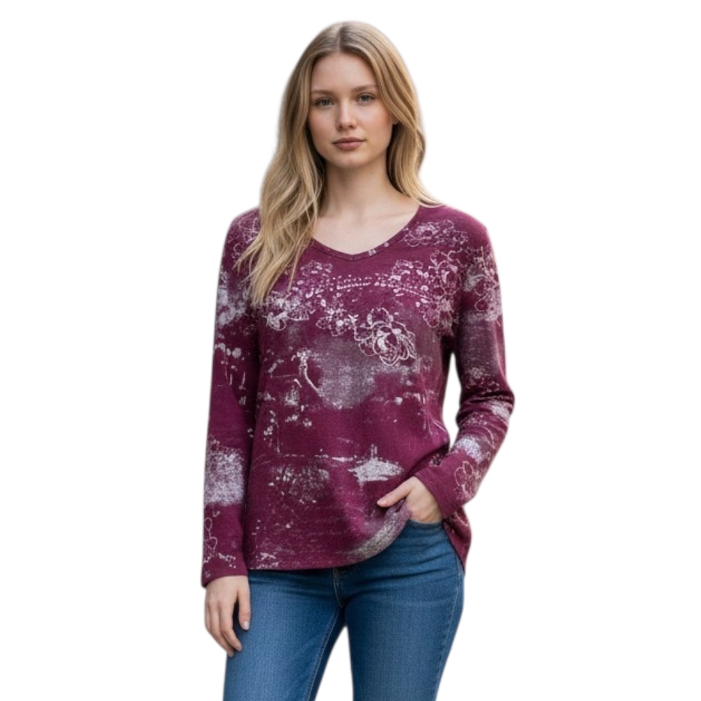 Vintage Y2K Cyber Maroon Rhinestone Long Sleeve Graphic Tee Large Fairy Grunge